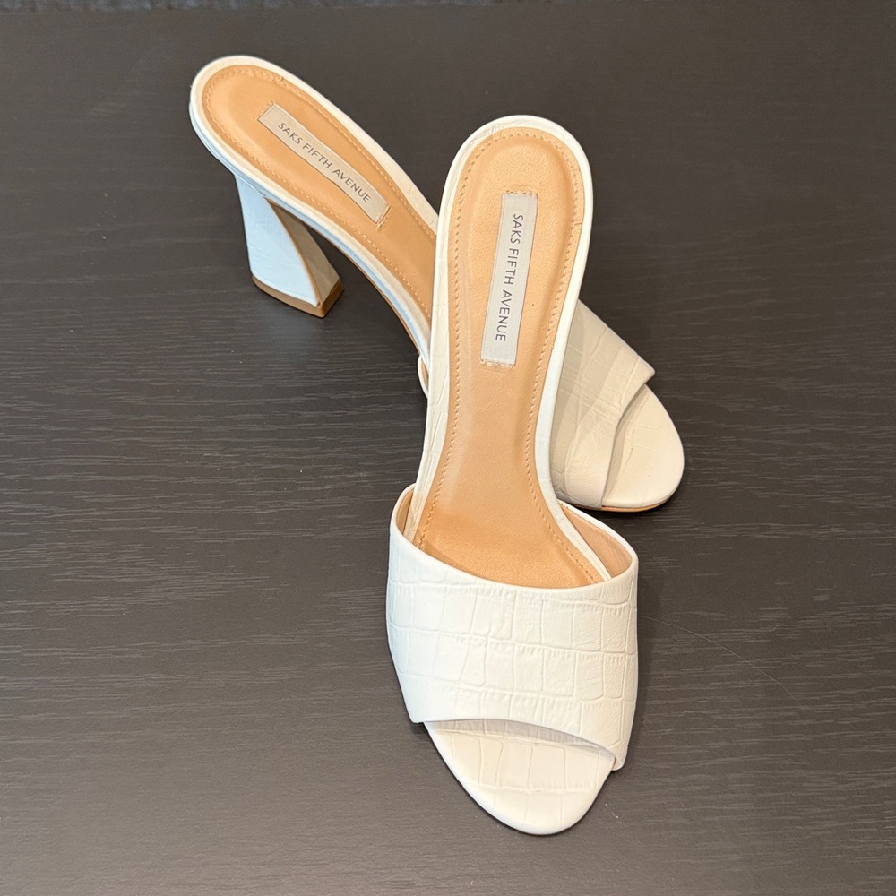 Saks Fifth Avenue White Croc-Embossed Leather Heeled Sandals